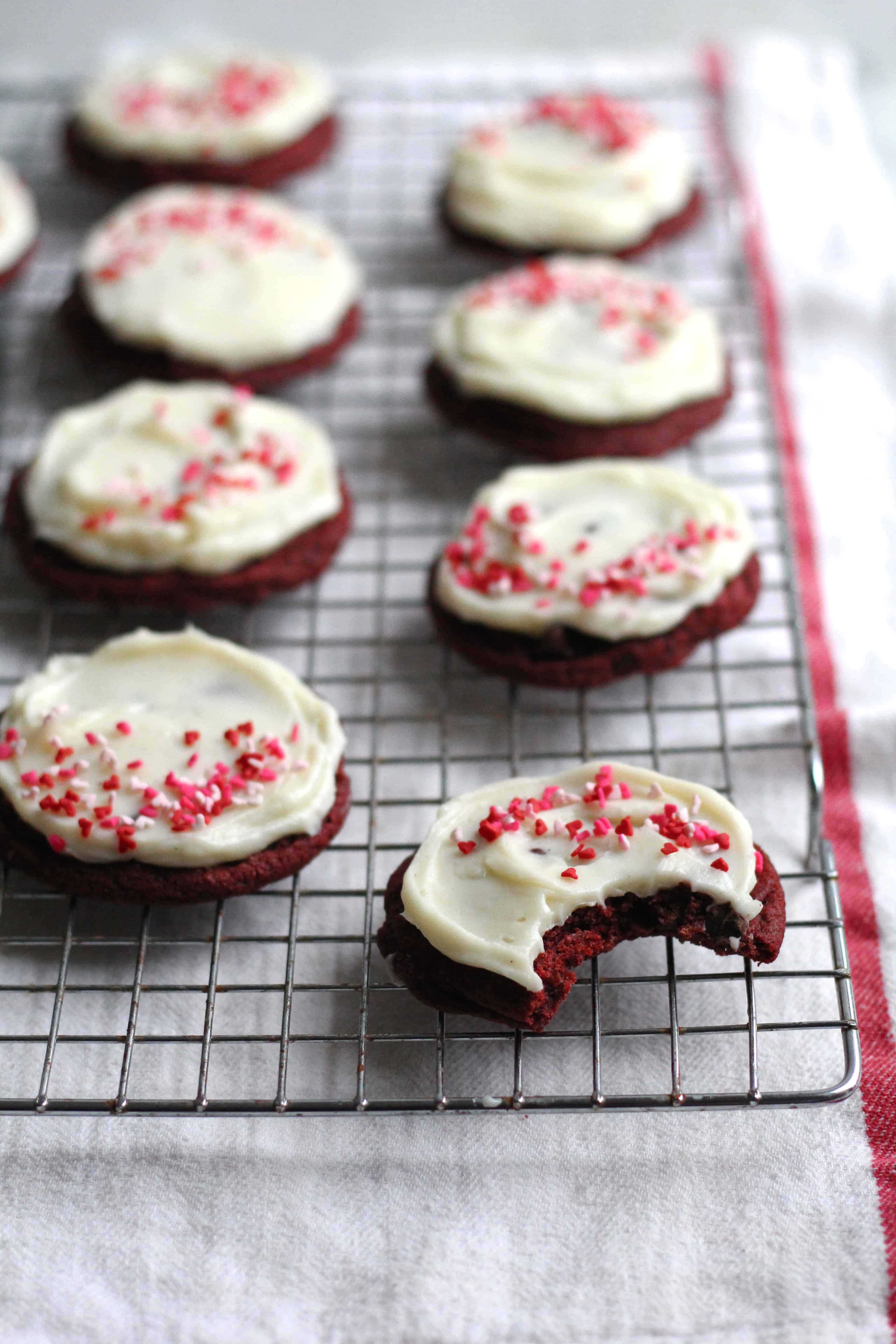 Chewy Red Velvet Cookies with Cream Cheese Icing