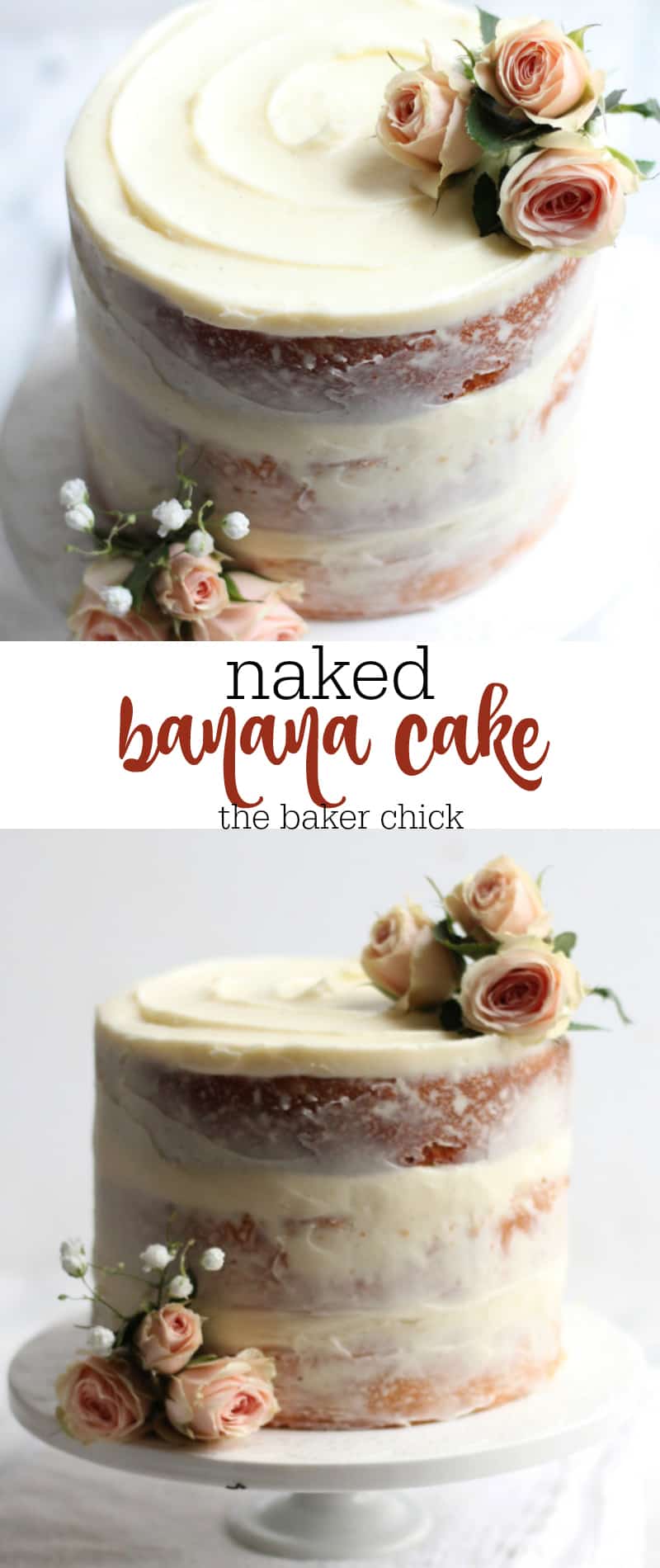 Naked Banana Cake with Fresh Flowers! Super Moist and 