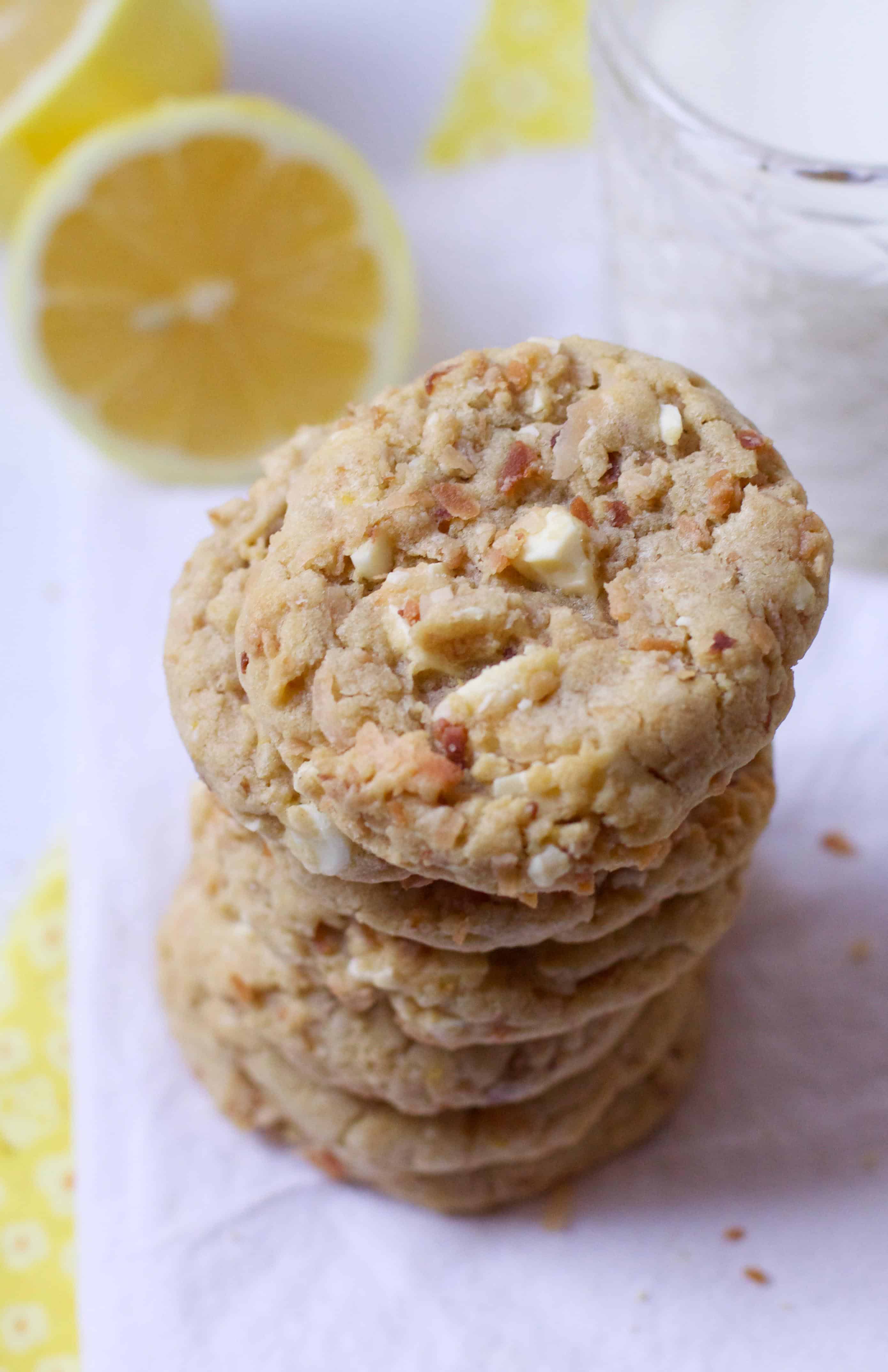 Lemon White Chocolate Chunk Cookies with Toasted Coconut