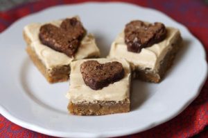 Peanut Butter Frosted Blondies with Brownie Hearts