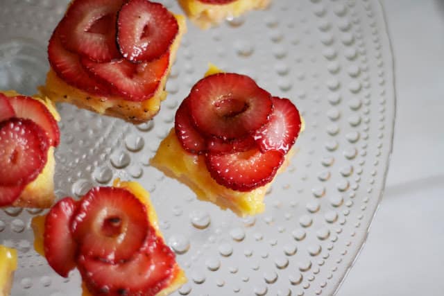 Lemon Champagne Bars with Strawberry Brulee Topping