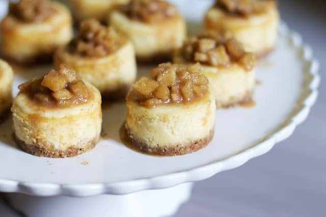 Mini White Chocolate Cheesecakes with Apple Cinnamon Compote