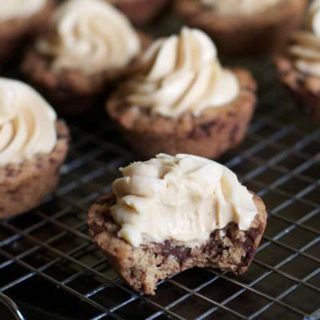 Chocolate Chip Cookie Cups with Peanut Butter Frosting- The Baker Chick