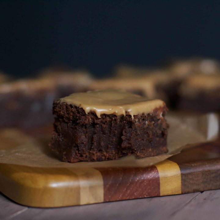 Fudgy Guinniess Brownies with Whiskey Caramel Glaze