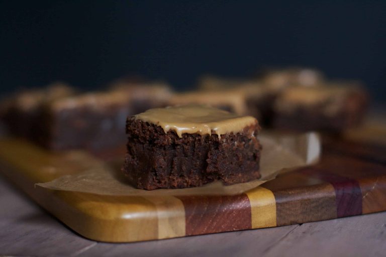 Fudgy Guiniess Brownies with Whiskey Caramel Glaze