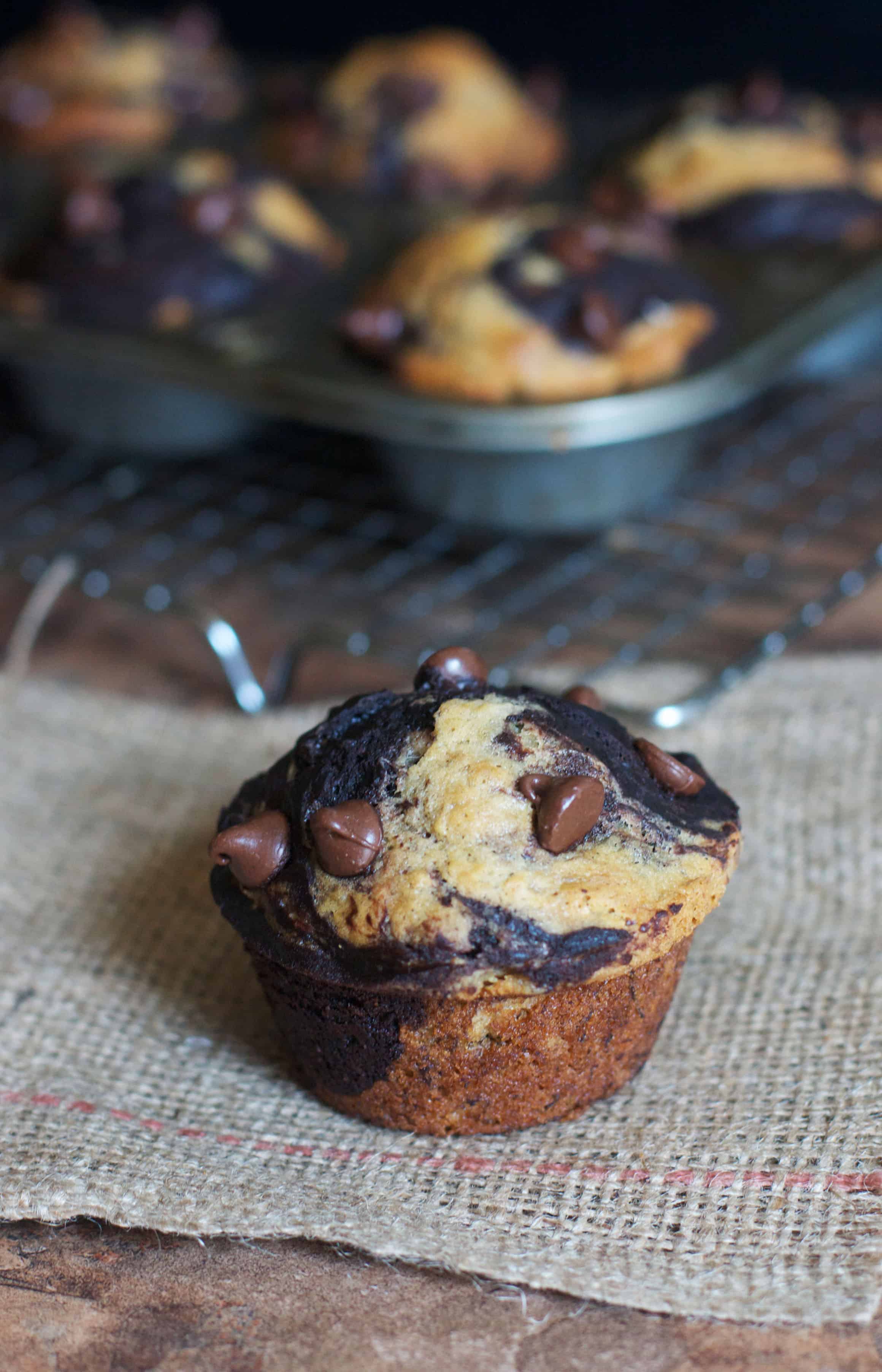 Dark Chocolate Banana Swirl Muffins