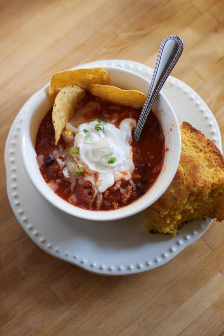 3 Bean Turkey Chili with Skillet Cornbread