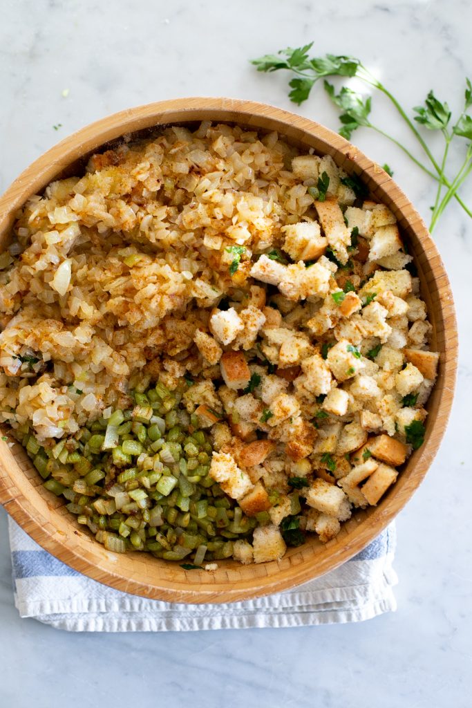 Stuffing ingredients ready to be mixed up. 