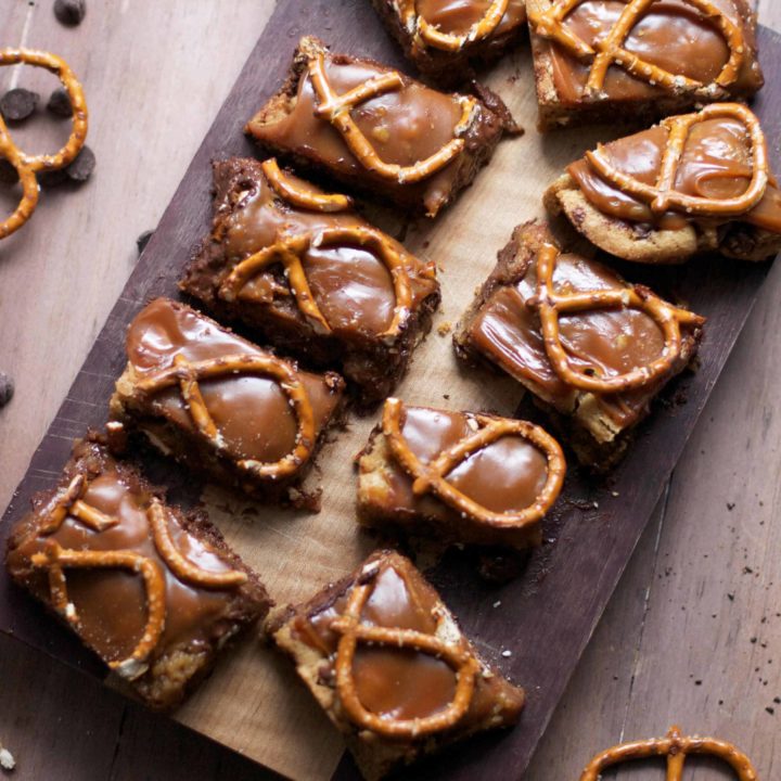 Beer Caramel Pretzel Cookie Bars