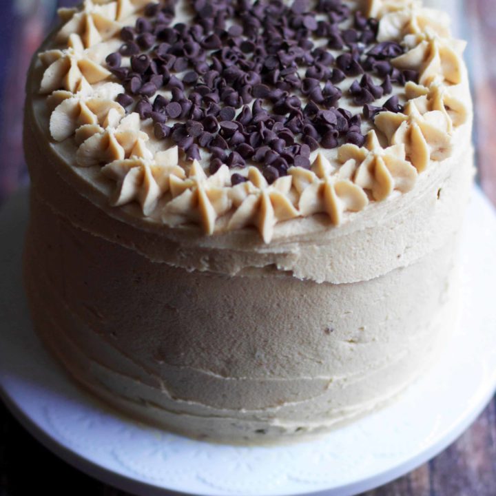 Banana Chocolate Chip Layer Cake with Peanut Butter Frosting