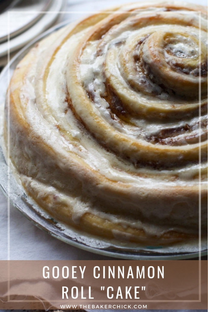 One BIG Cinnamon Roll baked like a cake and sliced into gooey perfection!