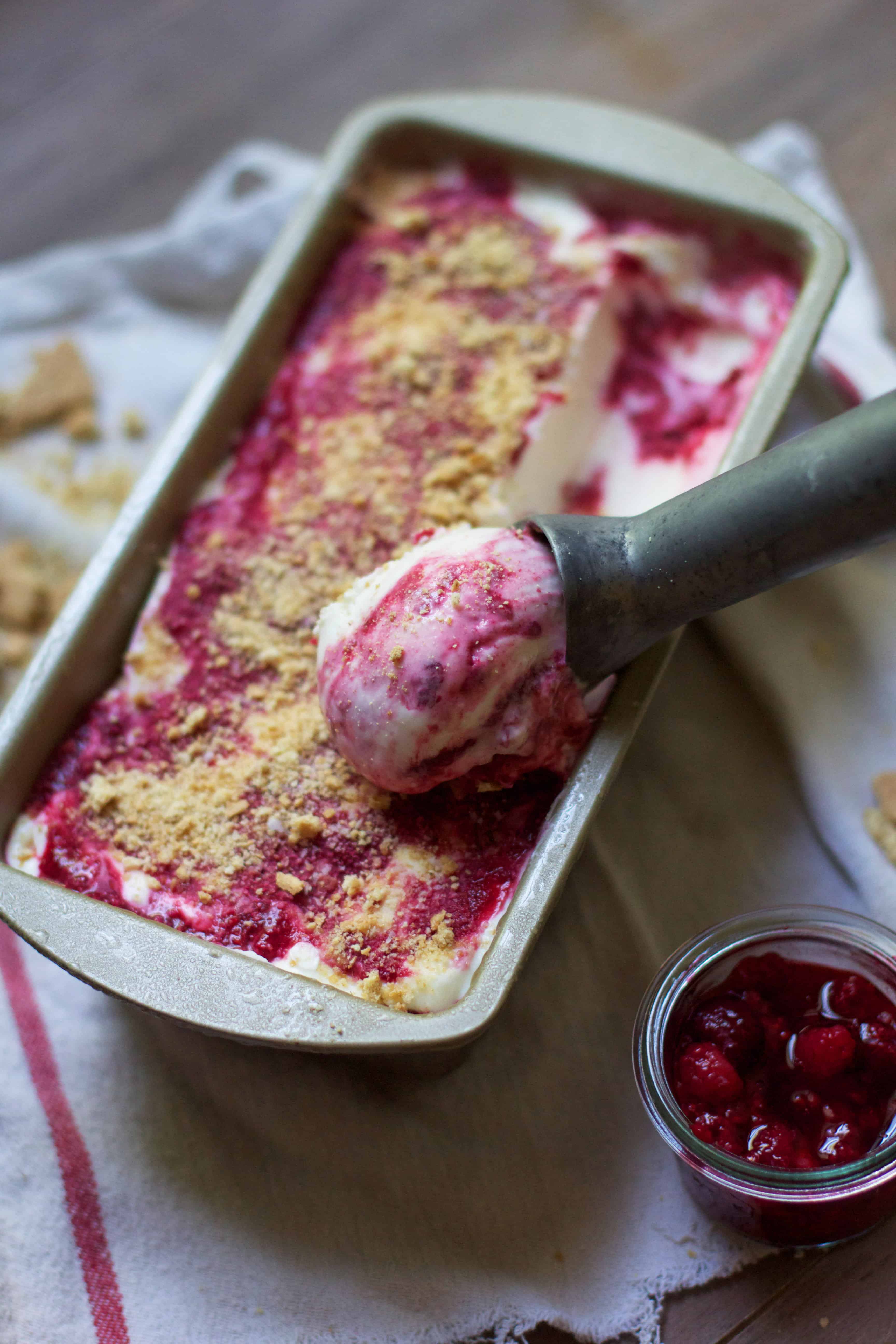 Raspberry Cheesecake Ice Cream - The Baker Chick