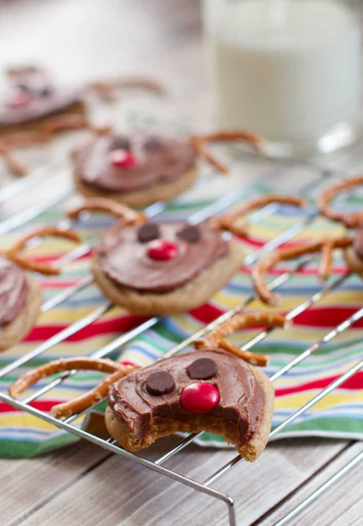Frosted Chocolate Peanut Butter Reindeer Cookies