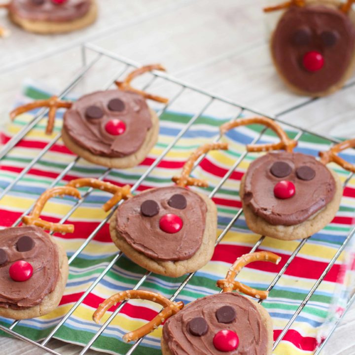 Frosted Chocolate Peanut Butter Reindeer Cookies