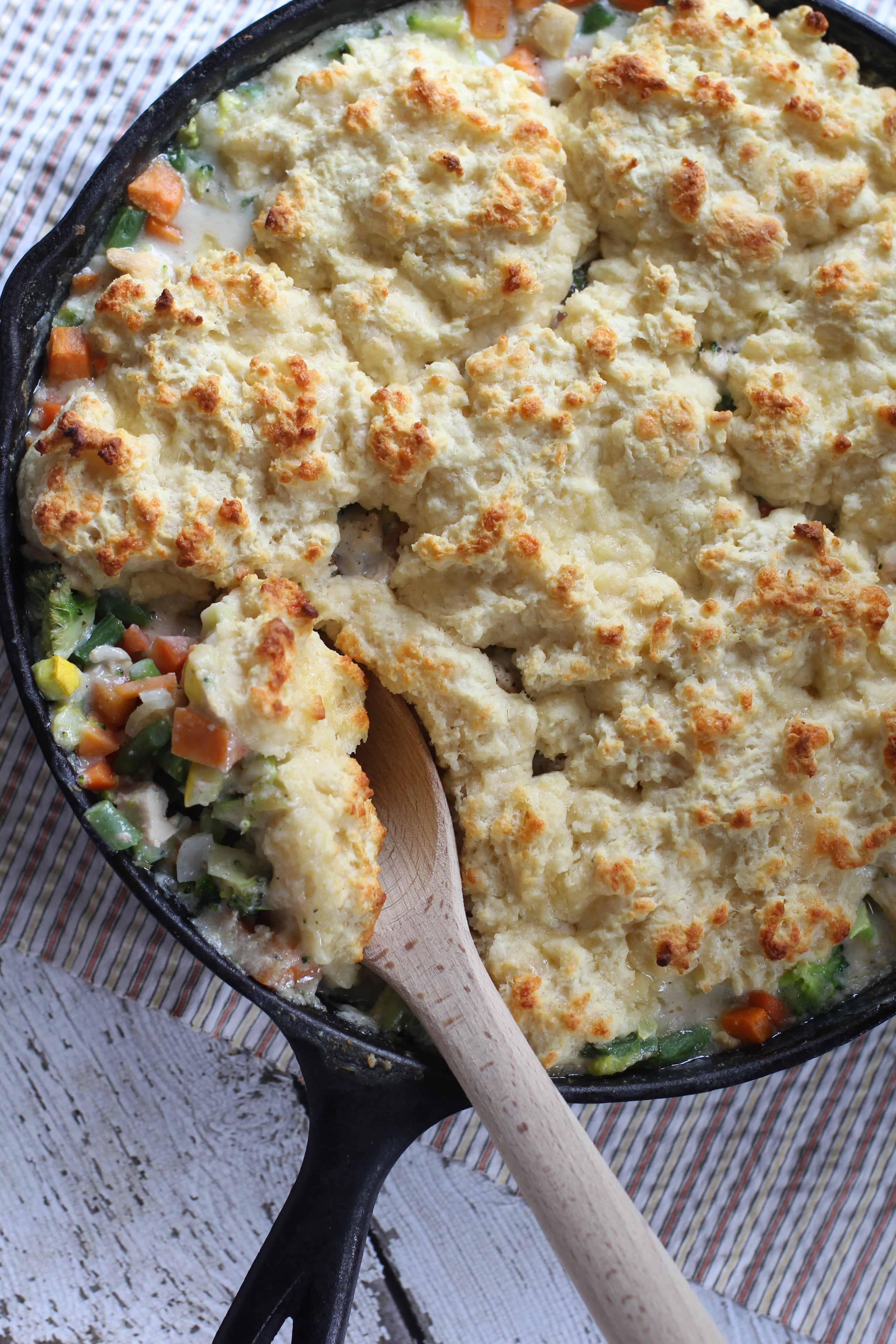 Skillet Chicken Pot Pie with Cheddar Biscuits