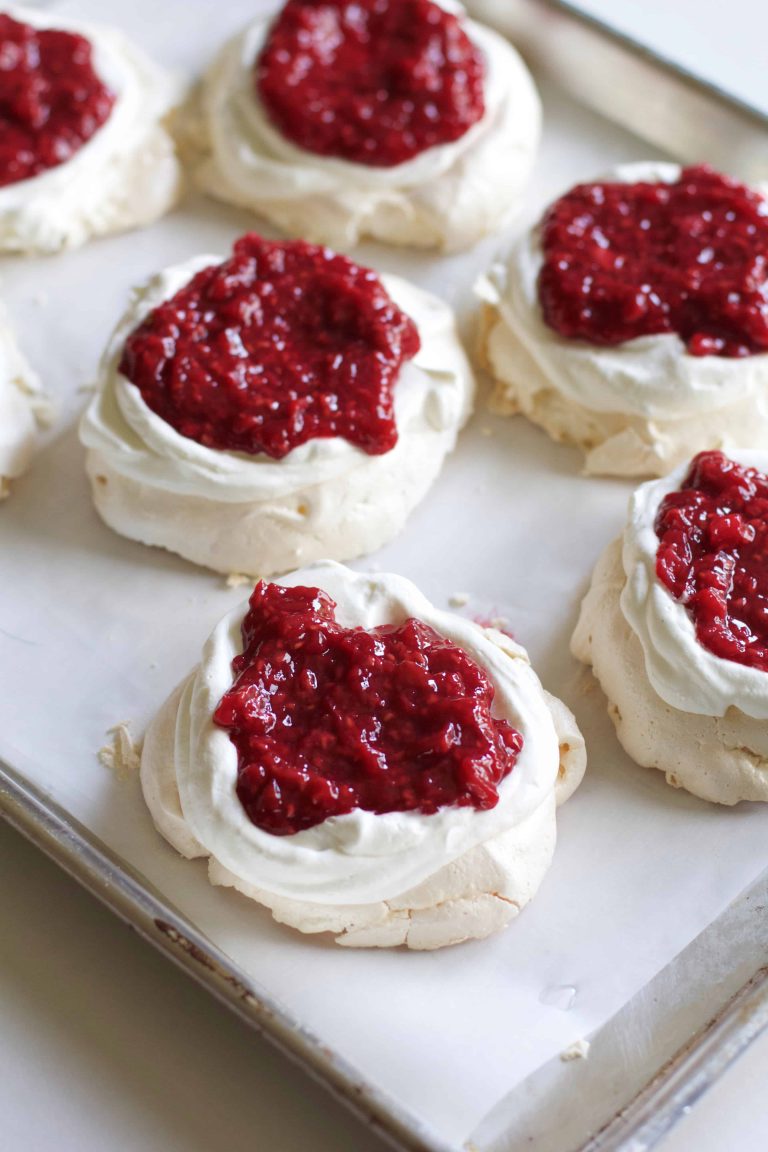 Mini Raspberry Rhubarb Pavlovas