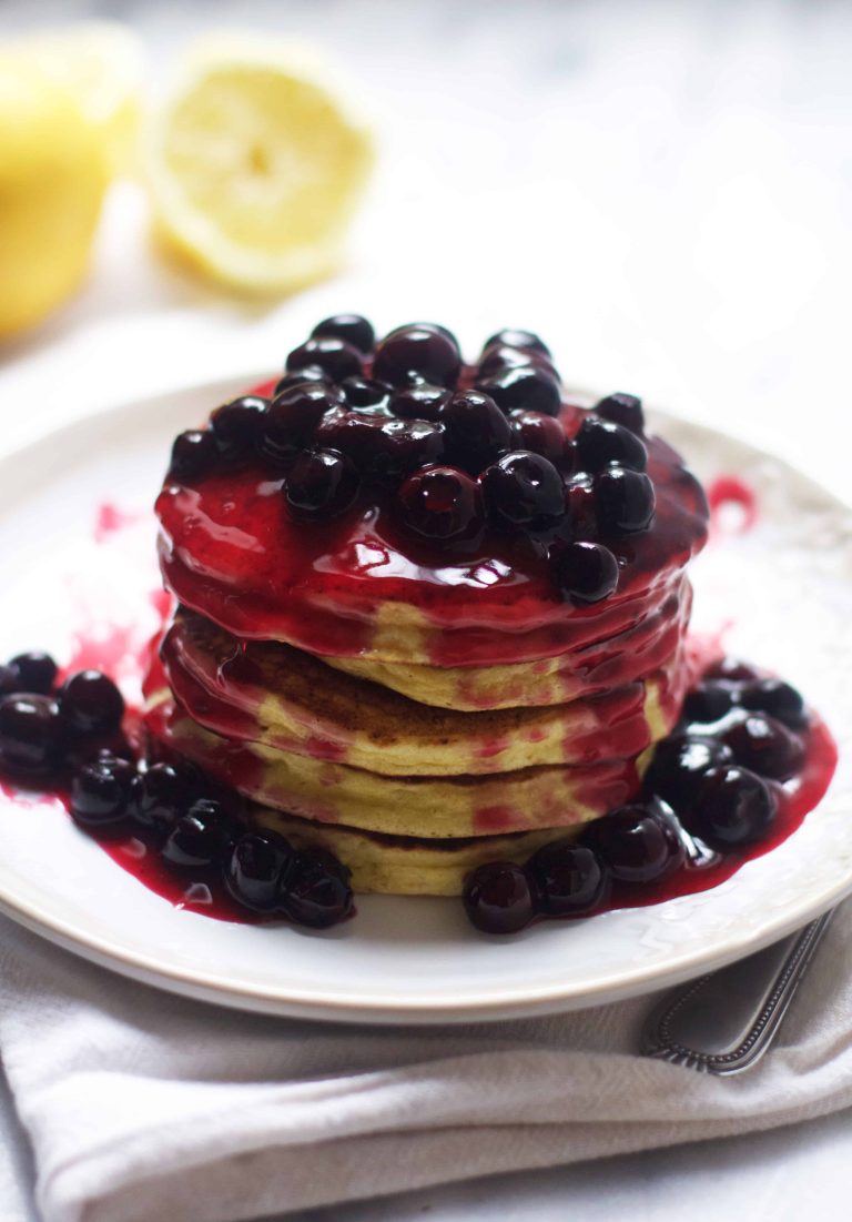 Lemon Ricotta Pancakes with Blueberry Sauce