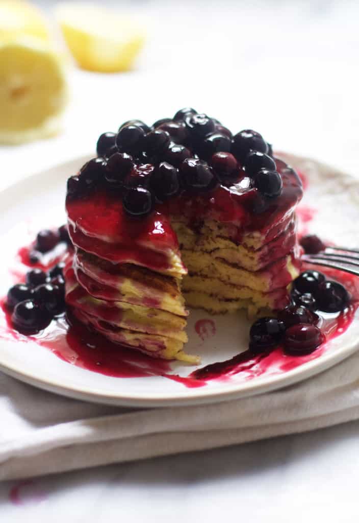 Lemon Ricotta Pancakes with Blueberry Sauce