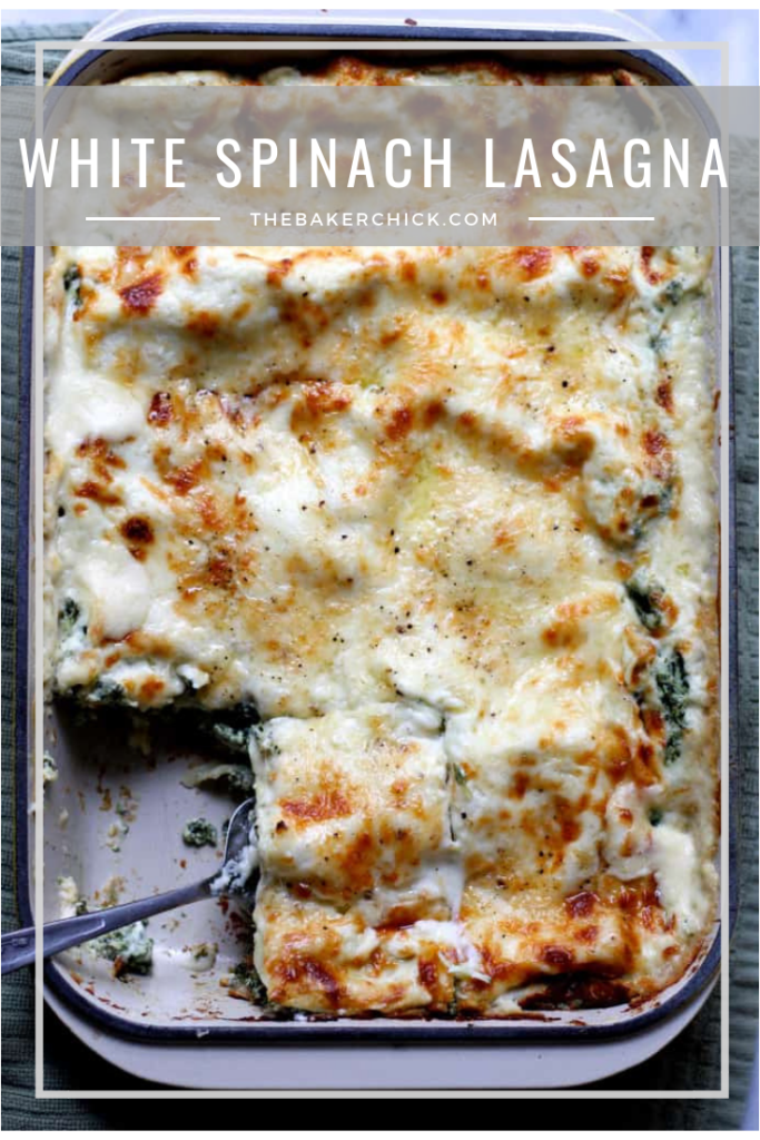 White Spinach Lasagna- a delicious, creamy, vegetarian lasagna that is perfect for dinner with some lemony salad on the side! #vegetarian #dinnerideas #lasagna