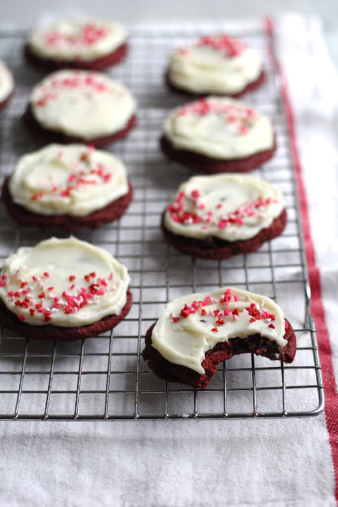 Chewy Red Velvet Cookies with Cream Cheese Icing