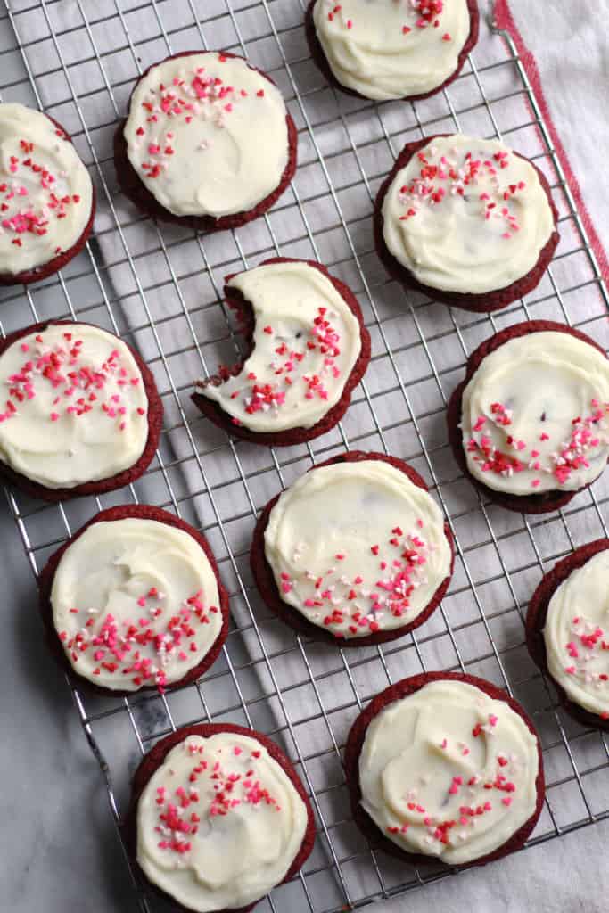 Chewy Red Velvet Cookies with Cream Cheese Icing