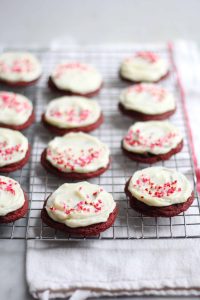 Chewy Red Velvet Cookies with Cream Cheese Icing