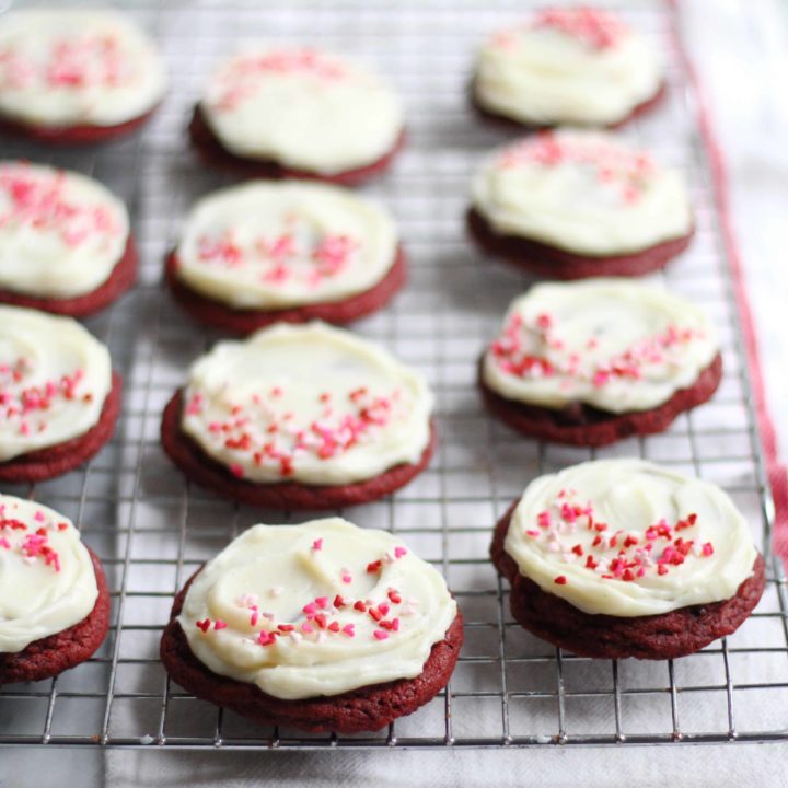 Chewy Red Velvet Cookies with Cream Cheese Icing