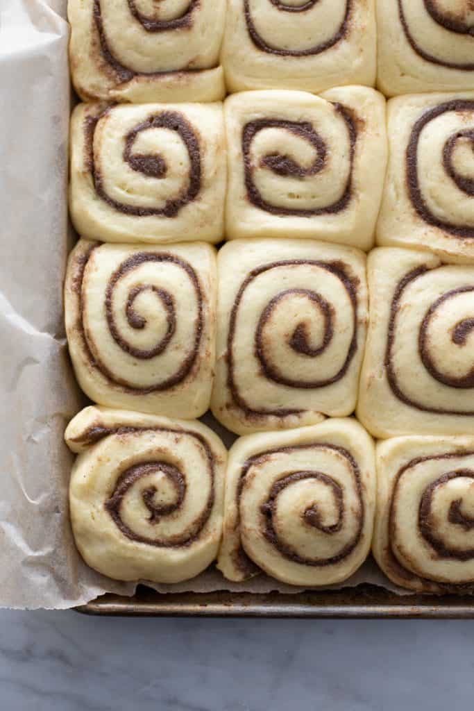 Brioche Cinnamon Rolls after proofing