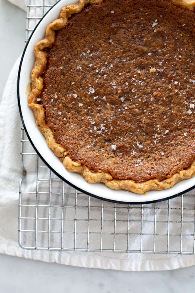 Brown Sugar Pie, a golden pie crust with a brown sugar filling and flakey sea salt.