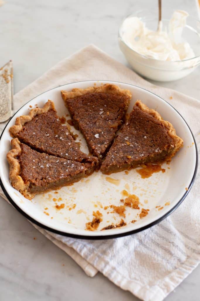 Brown Sugar Pie, a golden pie crust with a brown sugar filling and flakey sea salt.